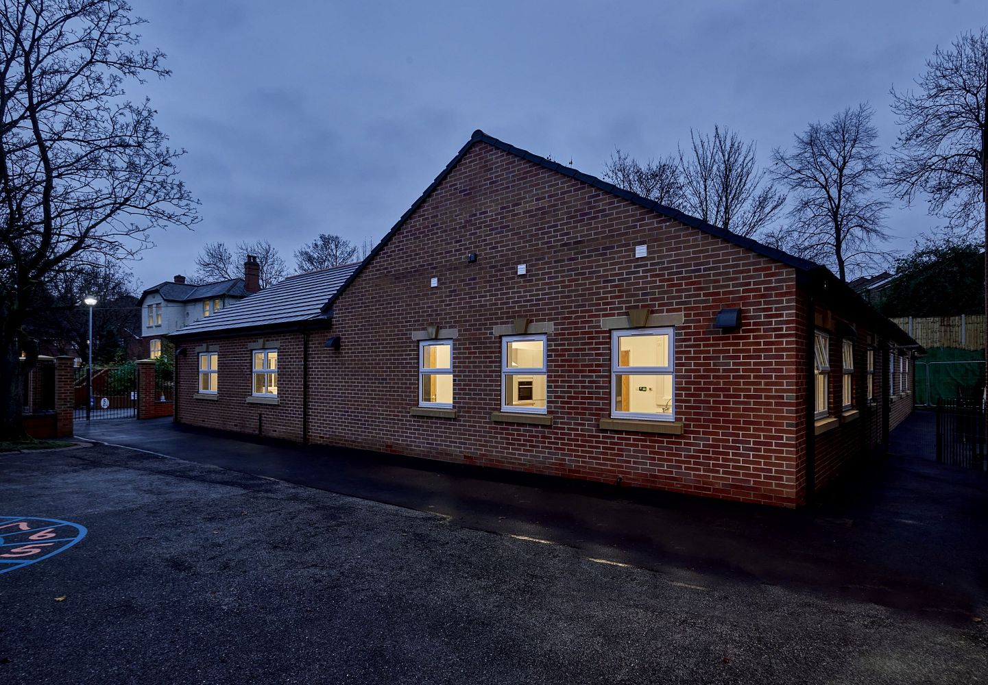 Classroom block at dusk